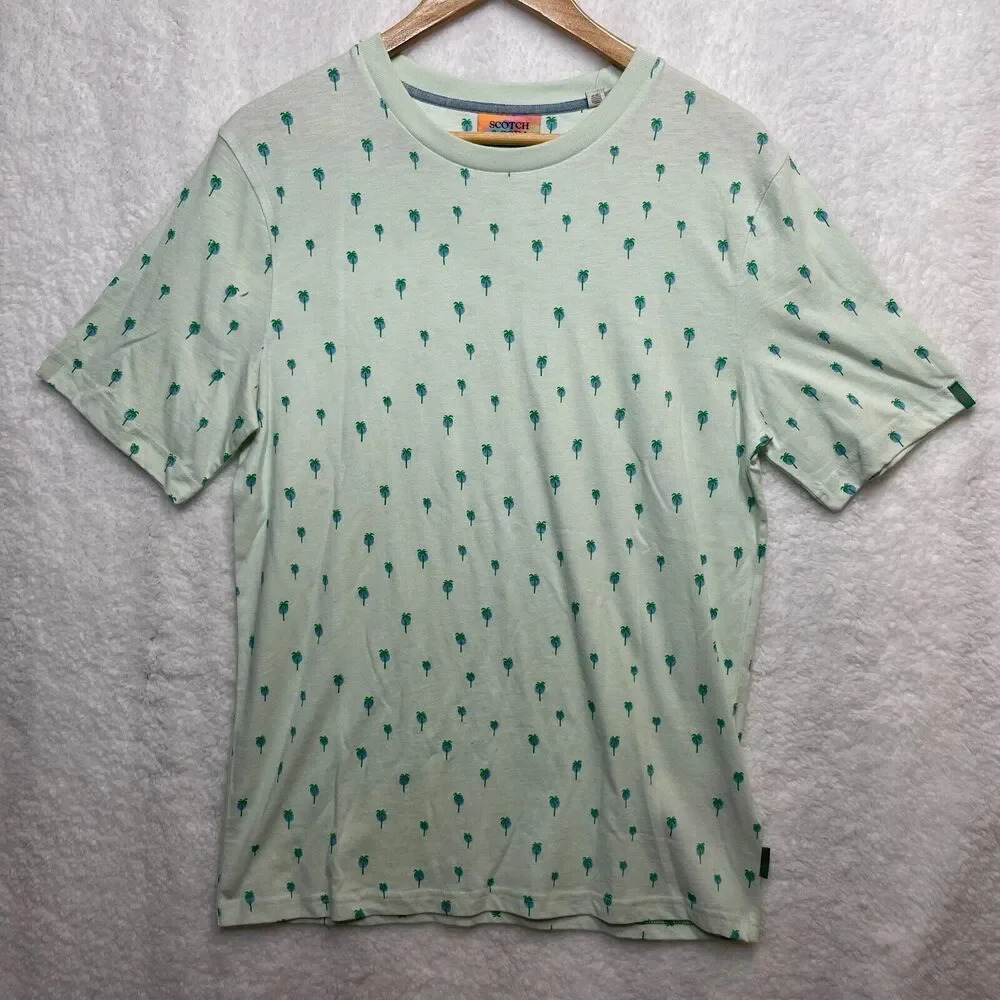 Scotch And Soda Men's Size Small Palm Tree Graphic T-Shirt Crewneck New Green‎
